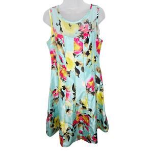 Chadwicks Boston Floral Fit Flare Dress Women's 8 Sleeveless Spring Garden